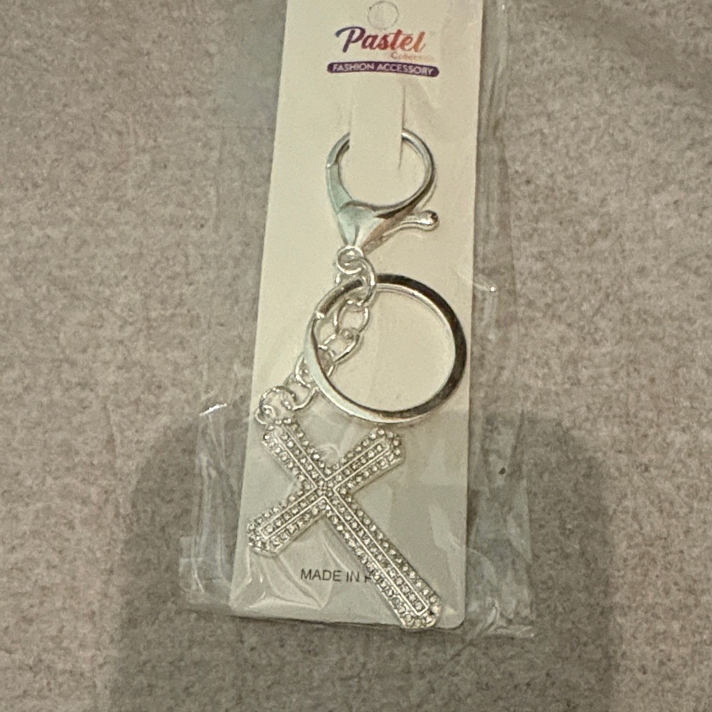 Silvertone Cross Keychain